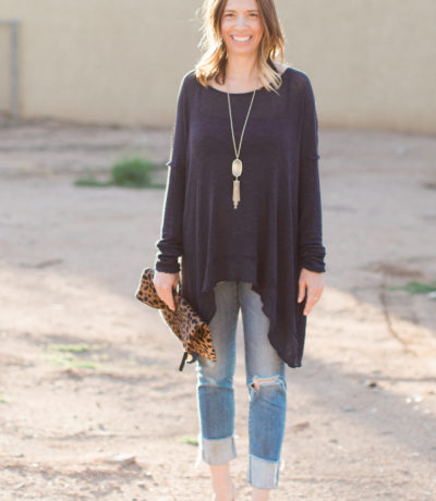 Free People Open Back Sweater, Clare V Leopard Clutch